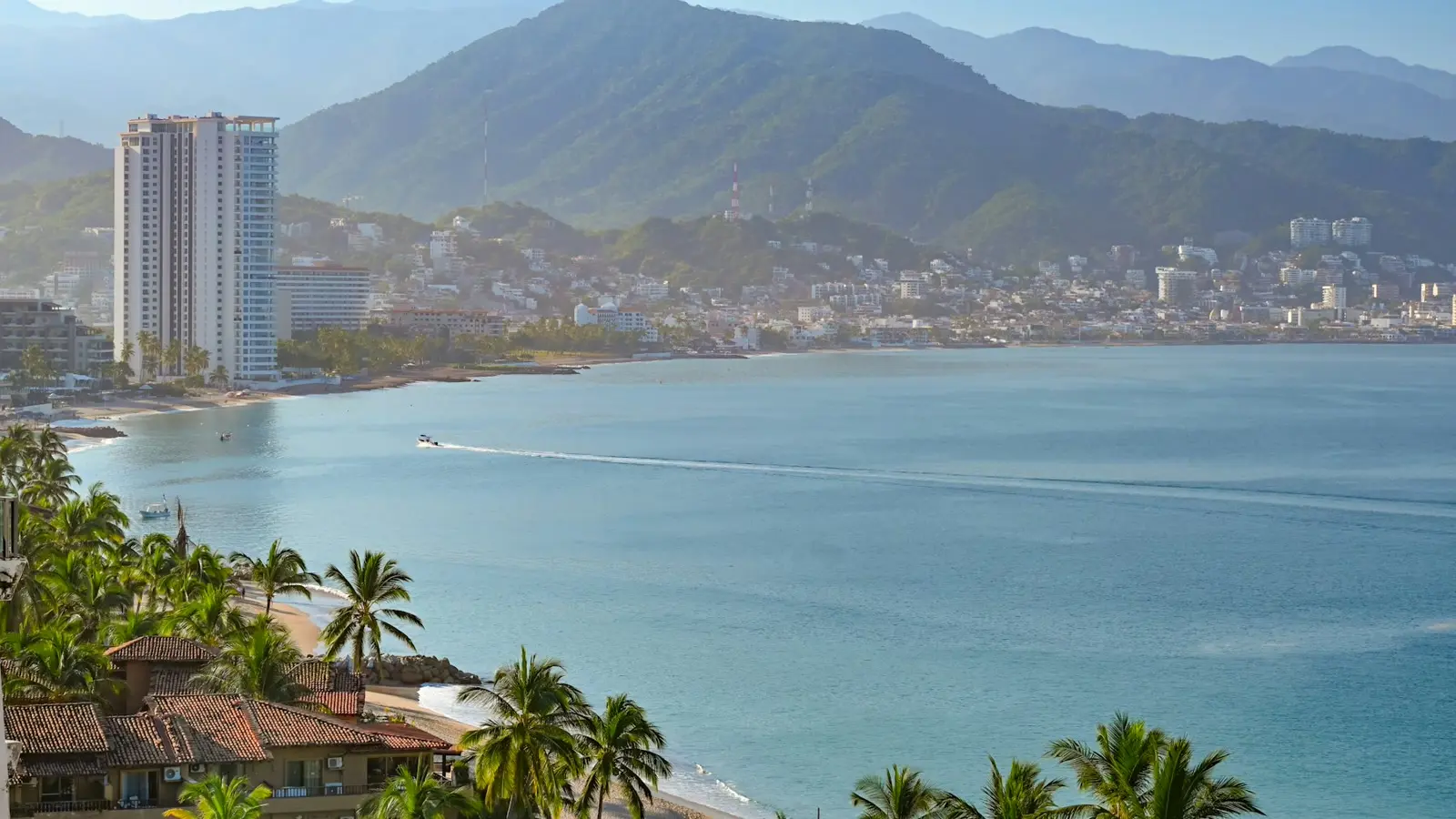 Banderas Bay shoreline and the Puerto Vallarta hotel zone from above