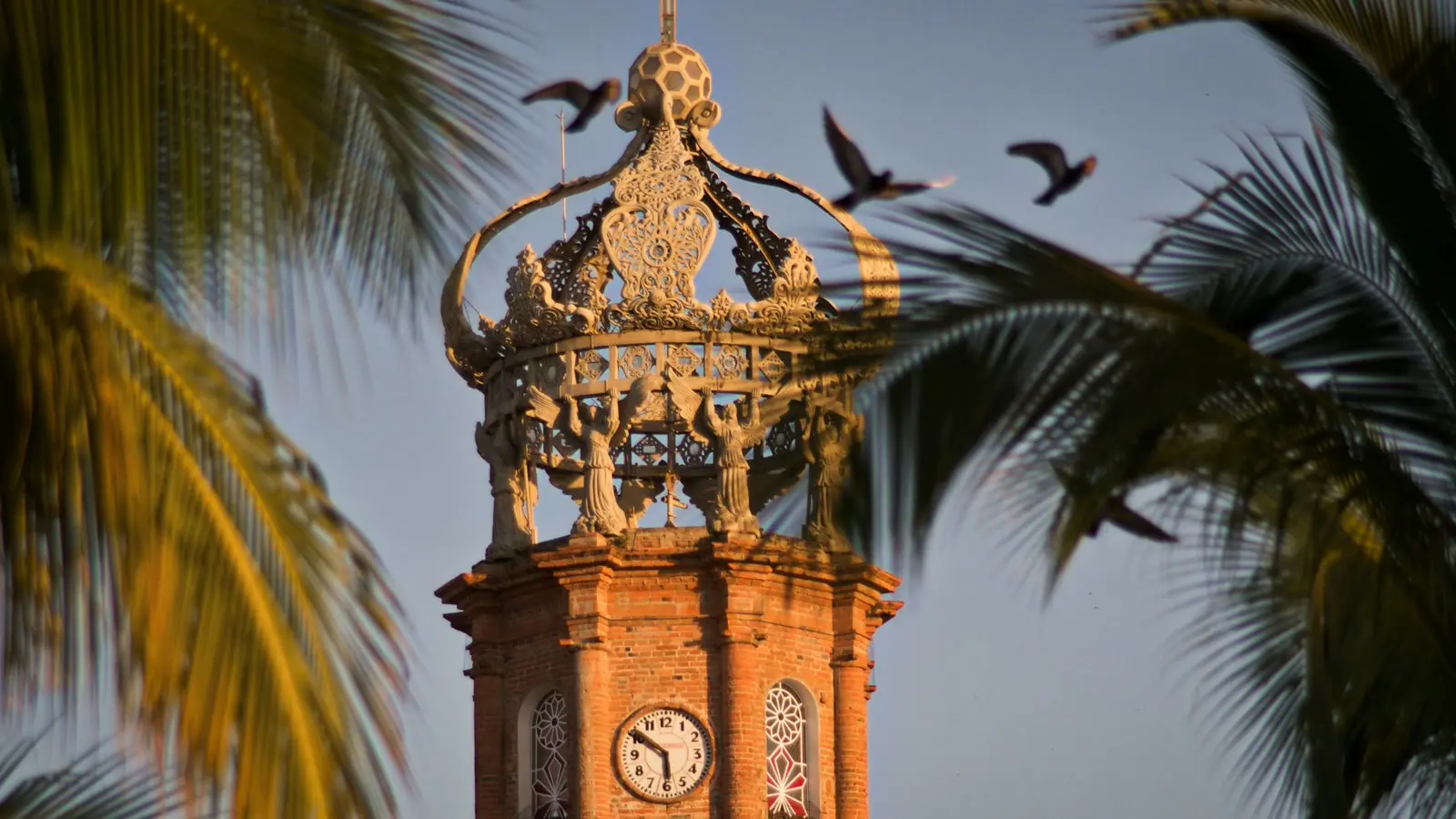 Crown tower of Our Lady of Guadalupe church in downtown Puerto Vallarta